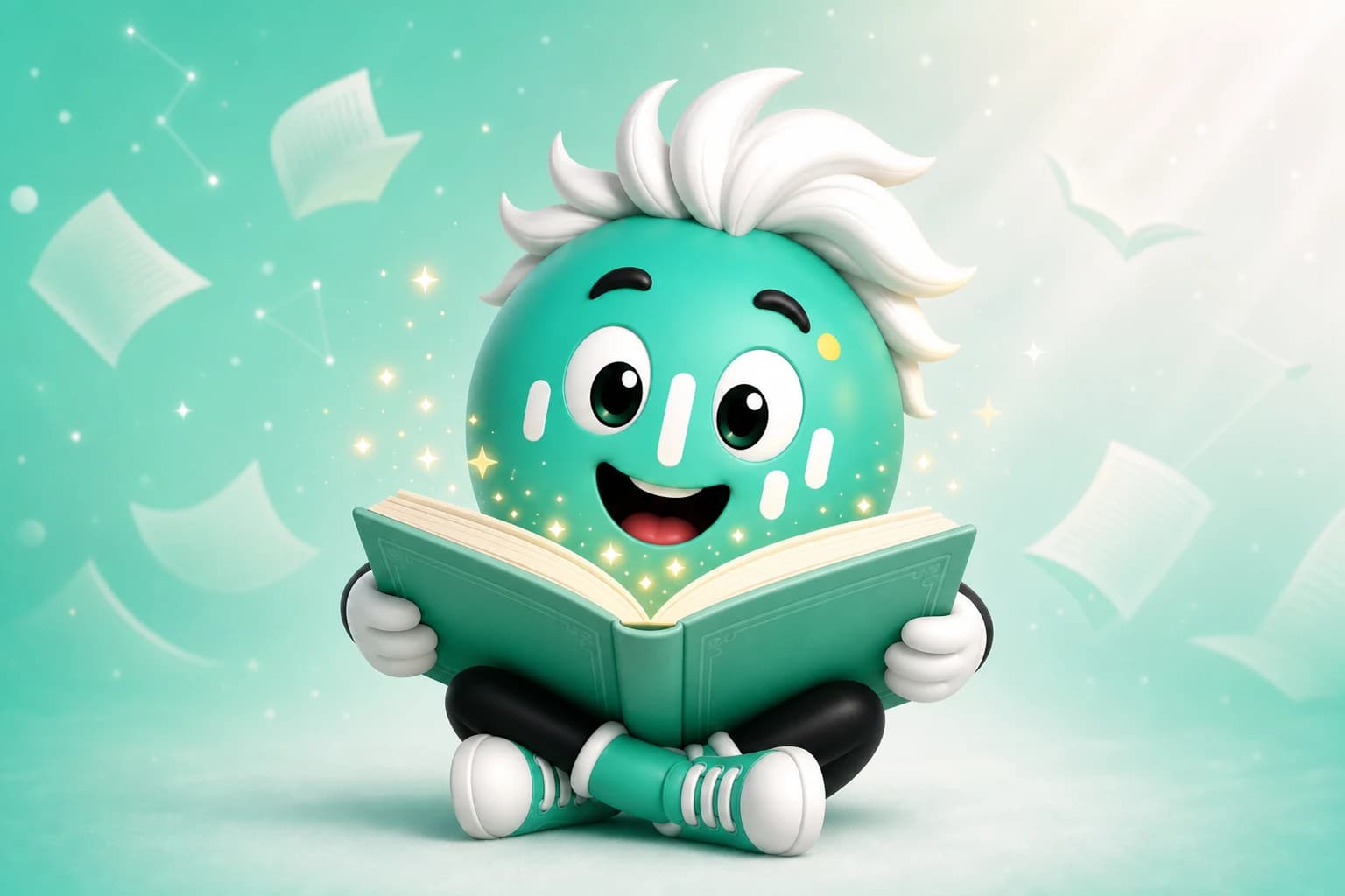 zep sitzt staunend vor einem leuchtenden Märchenbuch — Sinnbild für Claude Fable 5