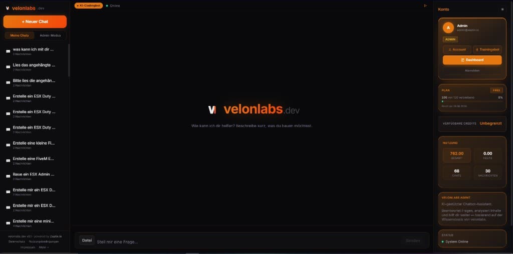 velonlabs.dev — Zeptix live bot screenshot